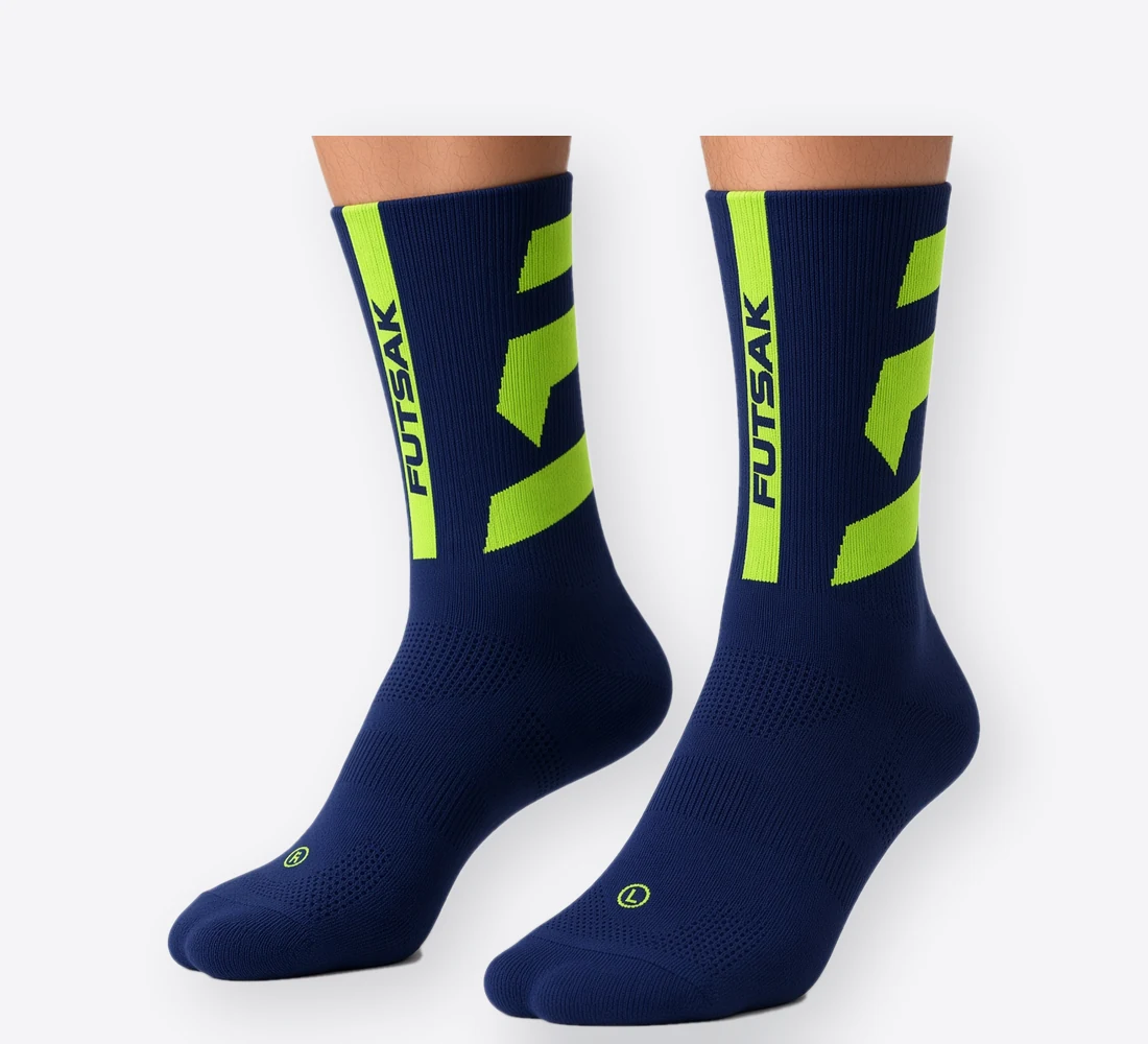 A left and a right Futsak Midnight sock
